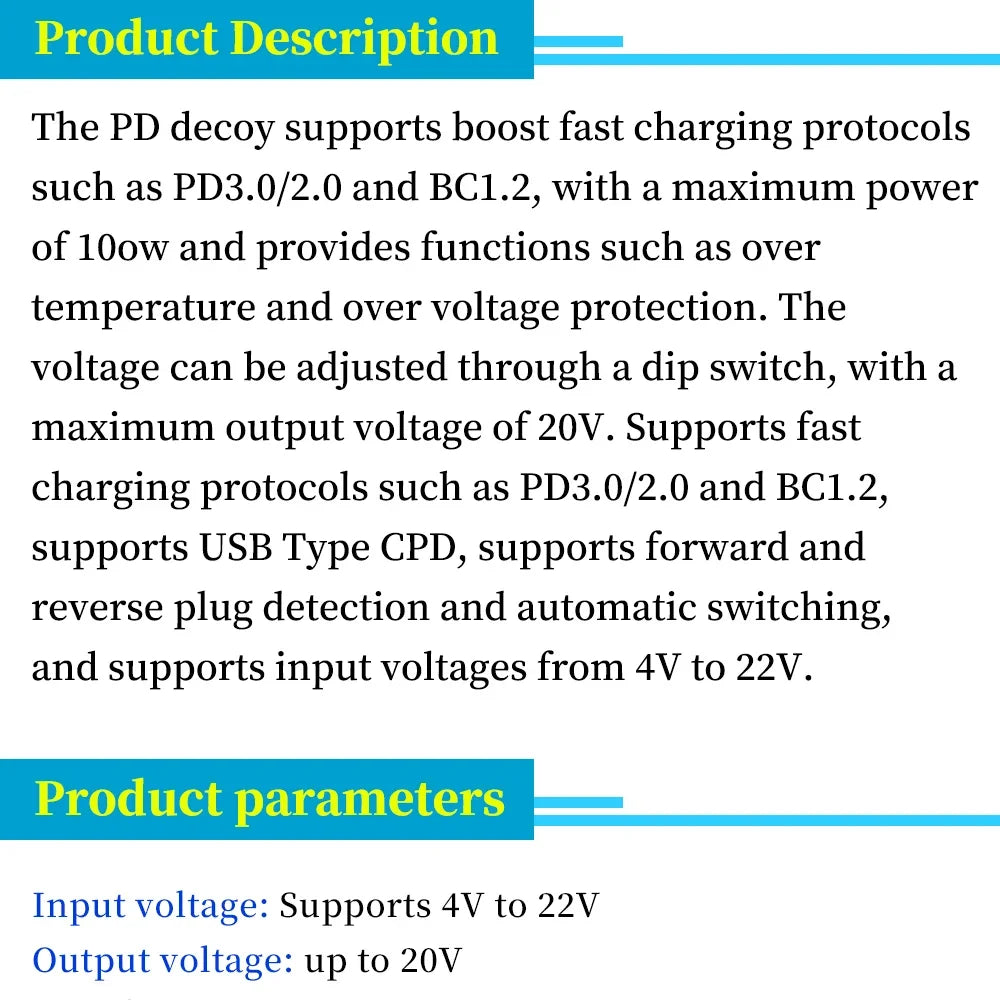 1/3/5/10/20PCS Type-C PD QC Trigger Module 5V 9V 12V 15V 20V Adjustable Fast Charging Decoy Module 100W