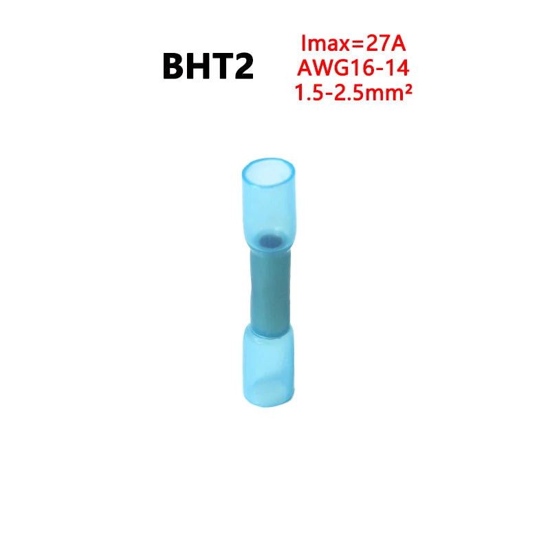 10/100Pcs Heat Shrinkable Cable Terminal Tube BHT0.5 BHT1.25 BHT2 BHT5 AWG22-10 Waterproof Butt Crimp Copper Insulated Connector