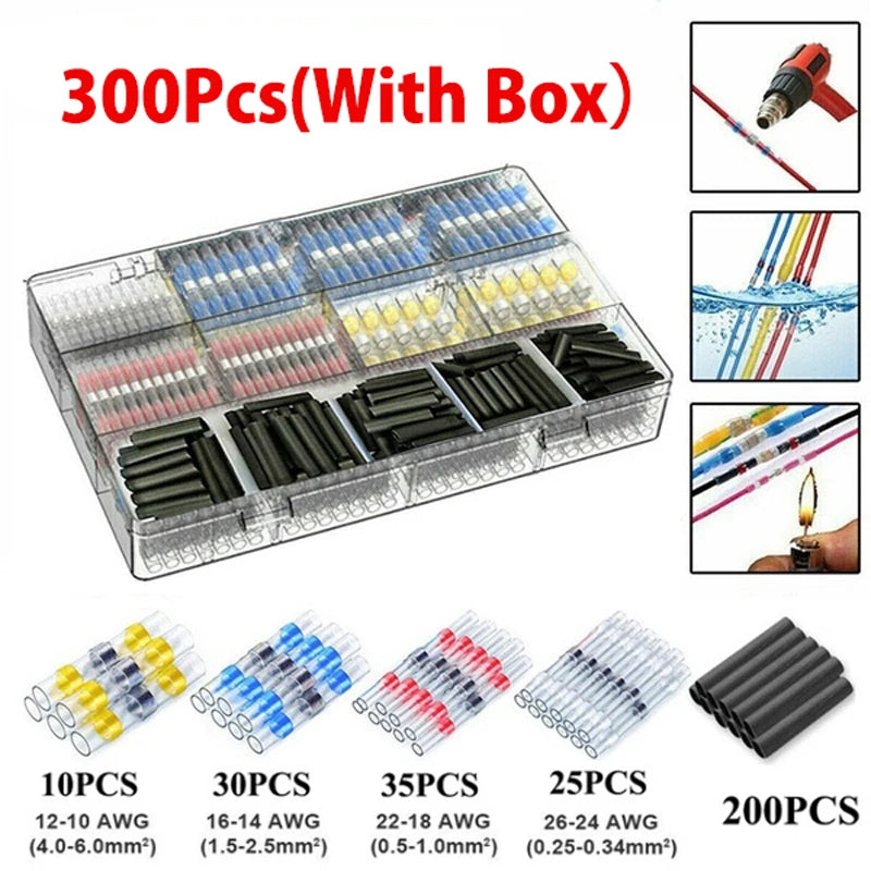 50-1000Pcs Heat Shrink Butt Crimp Terminals Waterproof Solder Seal Electrical Butt Connectors Wire Cable Splice Terminal Kit