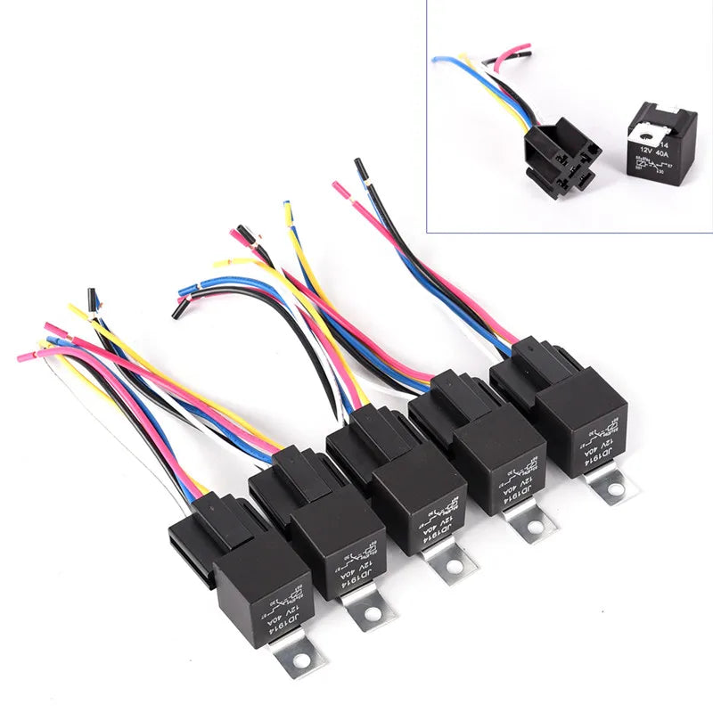Waterproof Automotive Relay 12v 5pin 40a Car With Black Red Copper Terminal Auto Socket 1pc