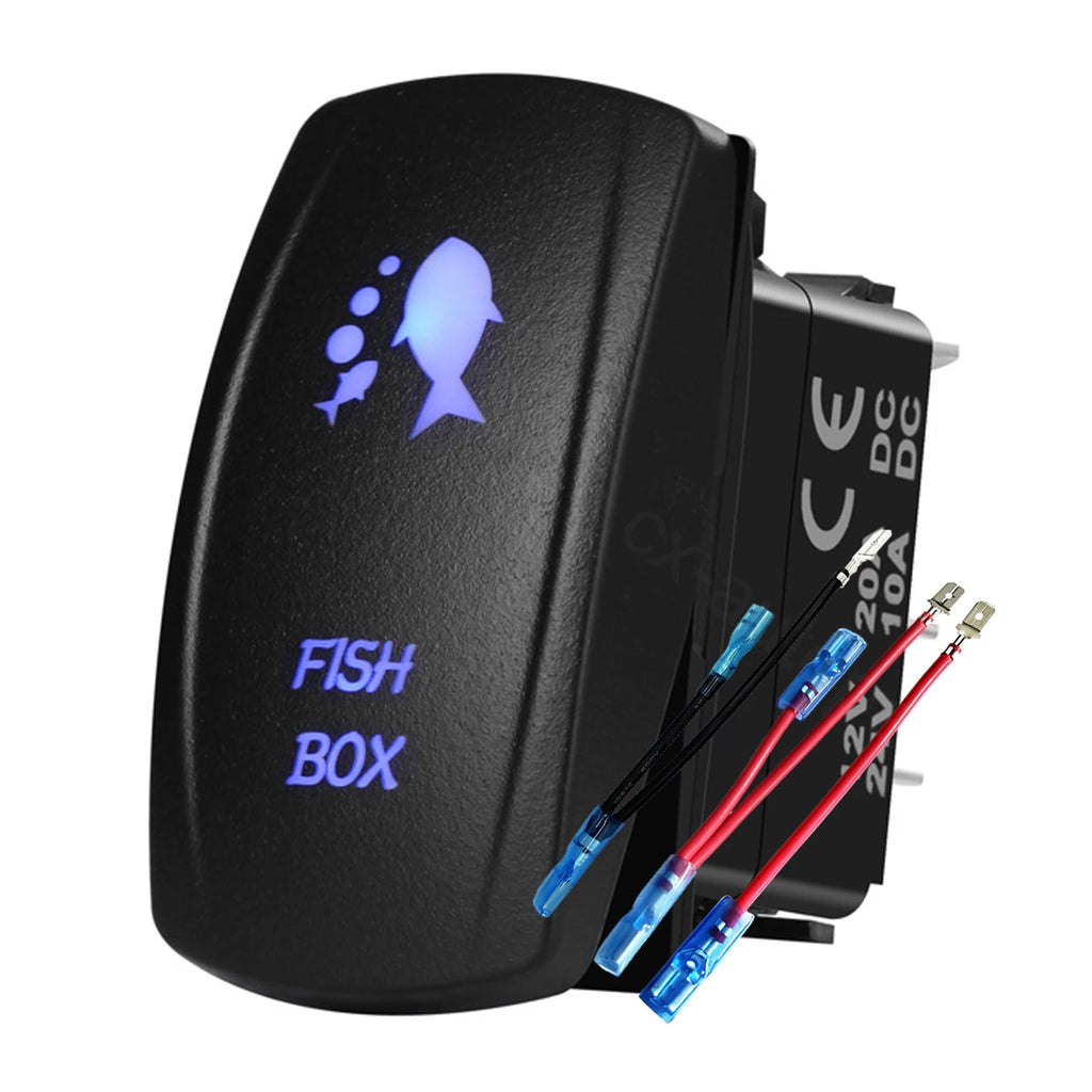 12V 24V Boat Trim Tabs Switch (ON)-OFF-(ON) Momentary Rocker Switch Waterproof Blue Light ON-OFF Toggle Switch With Harness