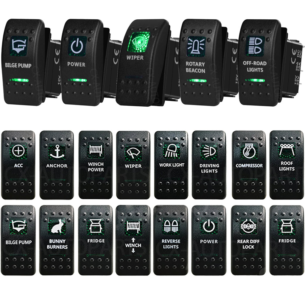 12V/24V Marine Rocker Switch Green LED SPST ON-OFF & DPDT ON-OFF-ON Momentary Toggle for 4x4 Off-Road RZR ATV ARB Carling Style