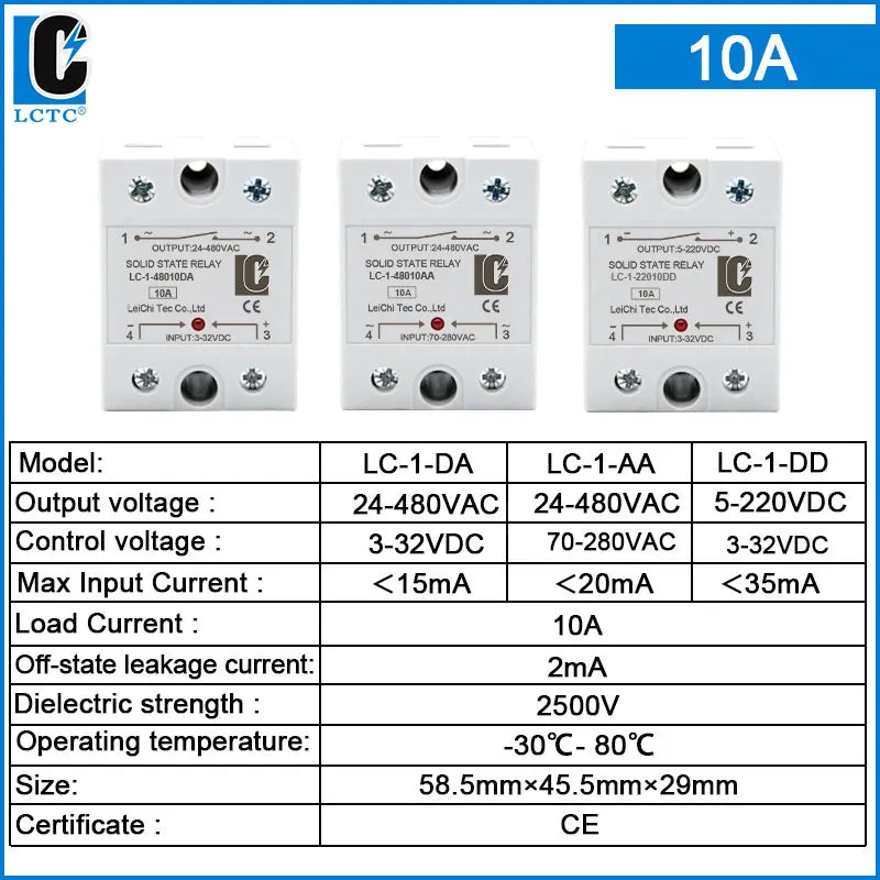 LCTC SSR Relay DC TO AC DC TO DC AC TO AC Solid State Relay Single Phase 10A 25A 40A 60A 80A 100A 120A 200A 240A LC-1-DA/AA/DD