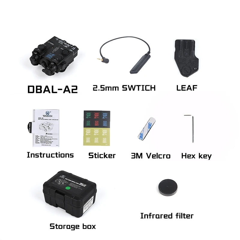 WADSN DBAL A2 Dbal-a2 Full Function Red Green Blue IR Laser Strobe Flashlight with Light Point Zero Adjustment for 20mm Rail