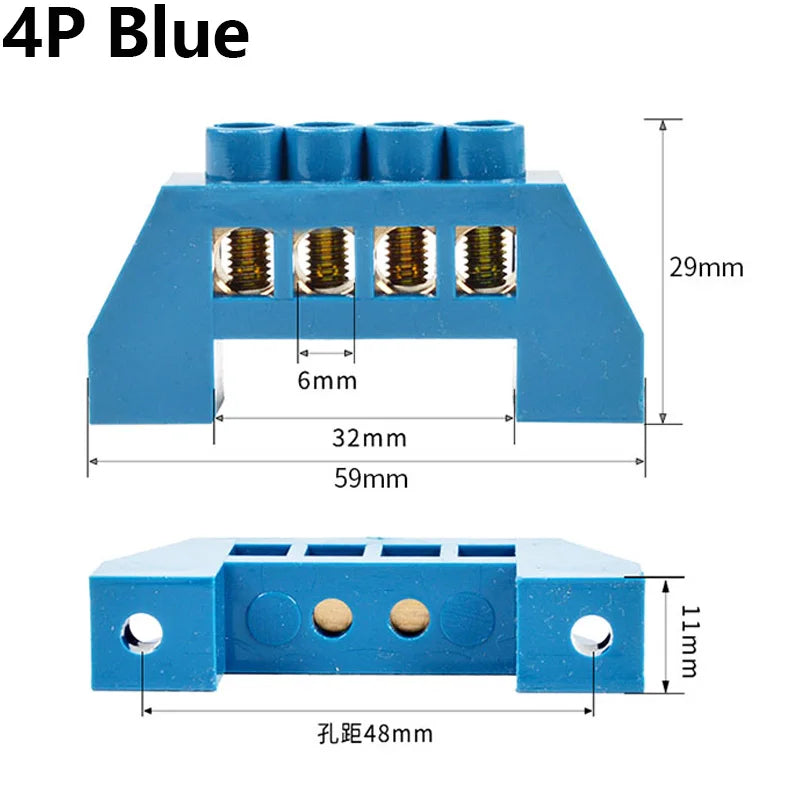 Blue White Green Bridge Design Zero Line 4-12 Pole Screw Brass Copper Grounding Strip Terminal Block Connector Earth And Neutral