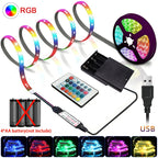 RGB LED Lights with Battery USB 5V LED Strip Lights IR Remote Control Flexible Ribbon Tape for Home Room TV Backlight Decor