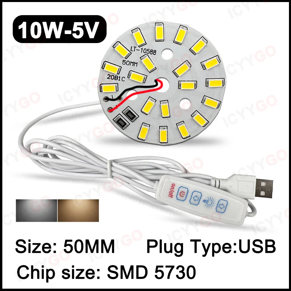 USB 3W 5W 10W DC5V 5730 2835 SMD LED Light Board LED Chip White Warm Light with On/Off Switch Cable Light Source Light Board