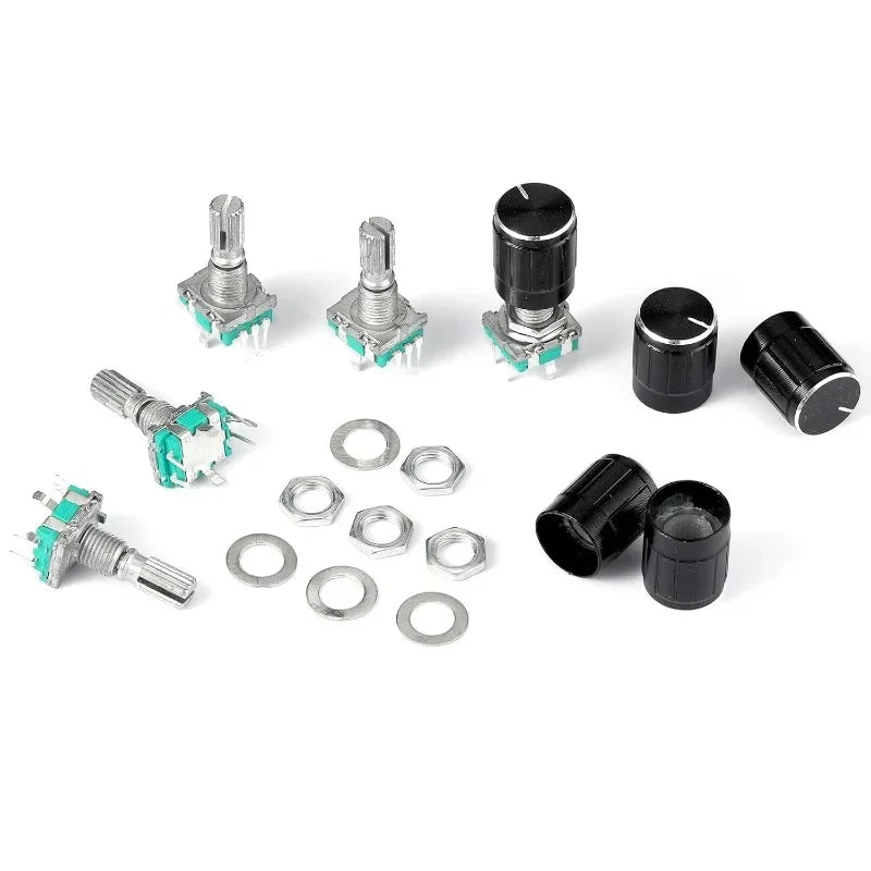 5/10Sets EC11 360 Degree Rotary Encoder Code Switch Digital Potentiometer 5 Pins Handle Length 20mm with Push Button,Knob Cap