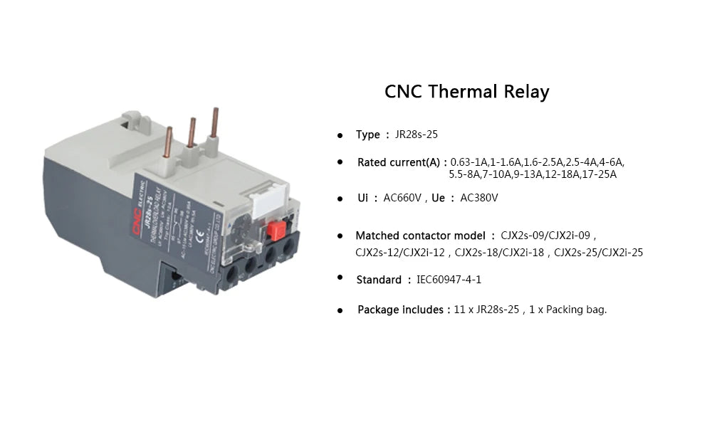 CNC JR28s-25 Heat Thermal Overload Relay 50/60Hz 1.6A 2.5A 4A 6A 8A 10A 13A 18A 25A Adjustable Electric Protection