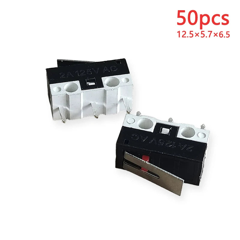 50PCS Small Micro Mouse Switch 12.5*5.7*6.5 Without Handle/Handle Length 8.5mm-15mm C NO NC 3 Pin 2A 125V AC Limit Switches