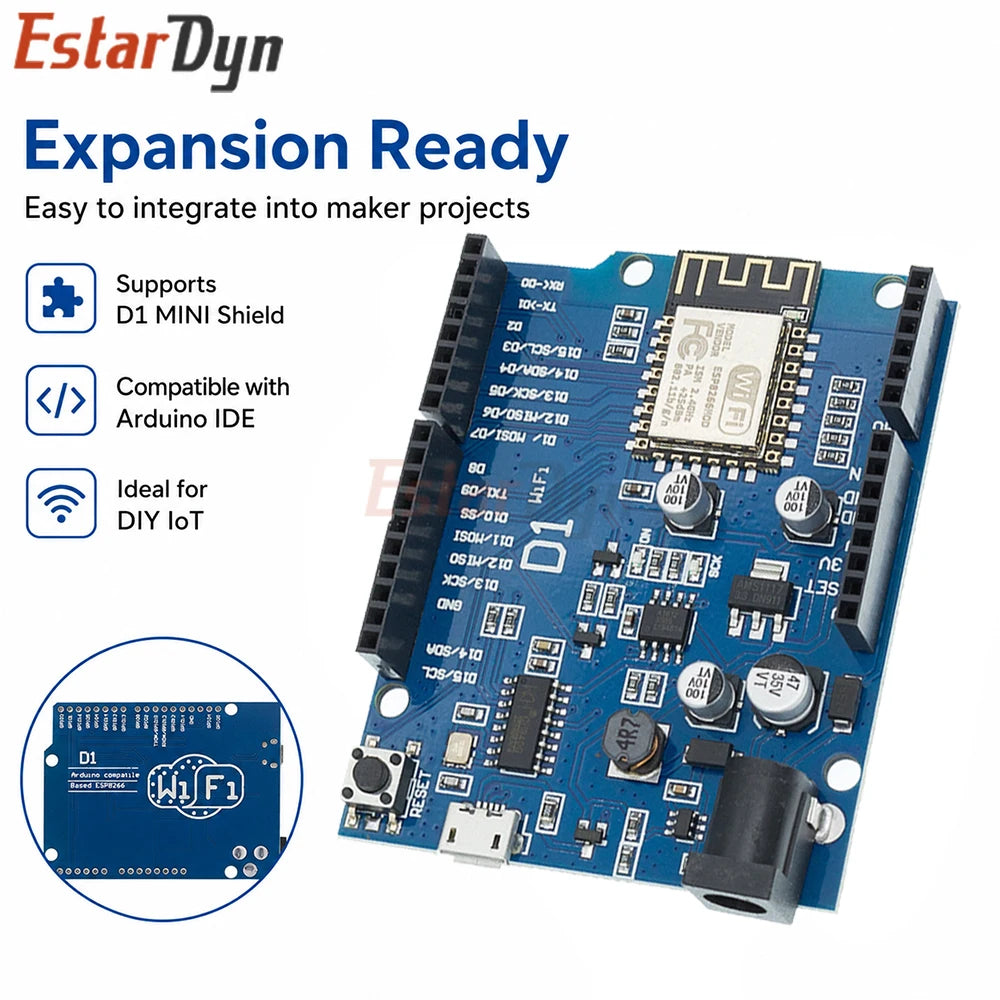 Estardyn ESP8266 WiFi Shield WeMos D1 ESP-12F ESP-12E Expansion Board Module for Smart Home IoT Programming
