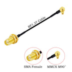 RF1.37 SMA Male Female to MMCX Male 90 Degree FPV Antenna Connector 50 ohm RF Coaxial Extension Jumper OD=1.37 Cable
