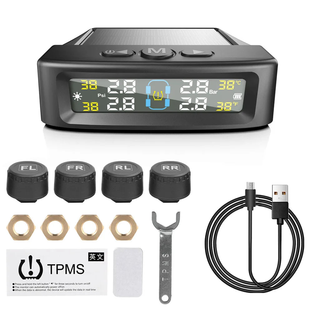 Temperature Warning Fuel Save Tire Pressure Monitoring System Solar TPMS With 4 External Sensors Car Tyre Pressure Monitor