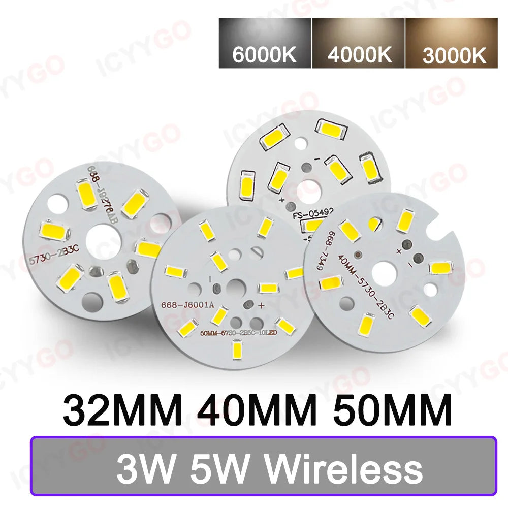 3W 5W LED PCB Board Soldering Wire Plug Wire 32MM 40MM 50MM Bulb Light Source 5730 SMD Light Board, DIY Aluminum PCB