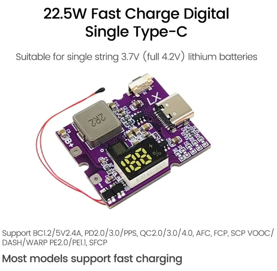 22.5W Power Bank Bidirectional Fast Charging Mobile Power Module Circuit Board With Digital/Light Type-C USB Suppor PD/QC3.0 2.0