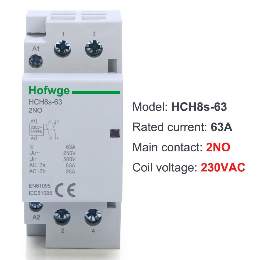 HCH8s-63 Household AC Contactor 2P 40A 63A 2NO 2NC  1NO1NC DC24V AC110V AC220V Automatic  Contactor Din Rail Type 50Hz 60Hz