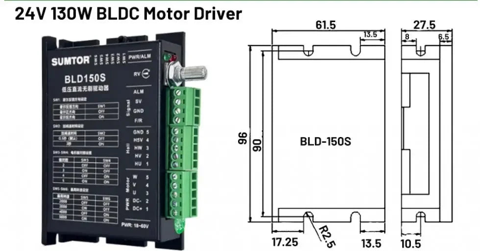DC24V/48V AC220V Nema23 Nema34 Brushless Motor Driver Kit 57mm 86mm 65W-800W BLDC Motor Hall Sensor 3000rpm For PCB Drilling