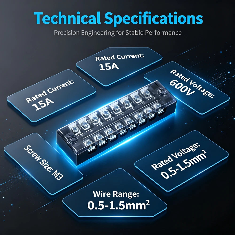 1Pc Dual Row Screw Terminal Block TB1503-TB1520 15A Fixed Wiring Strip Wire Connector