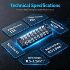1Pc Dual Row Screw Terminal Block TB1503-TB1520 15A Fixed Wiring Strip Wire Connector