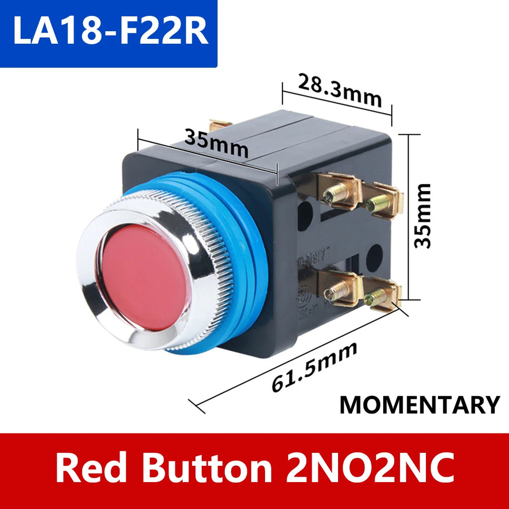 ABILKEEN LA18-22 2NO2NC Metal Push Button Switch 25MM Mount Size Momentary/Latching Rotary/Mushroo Head Power Control Switch