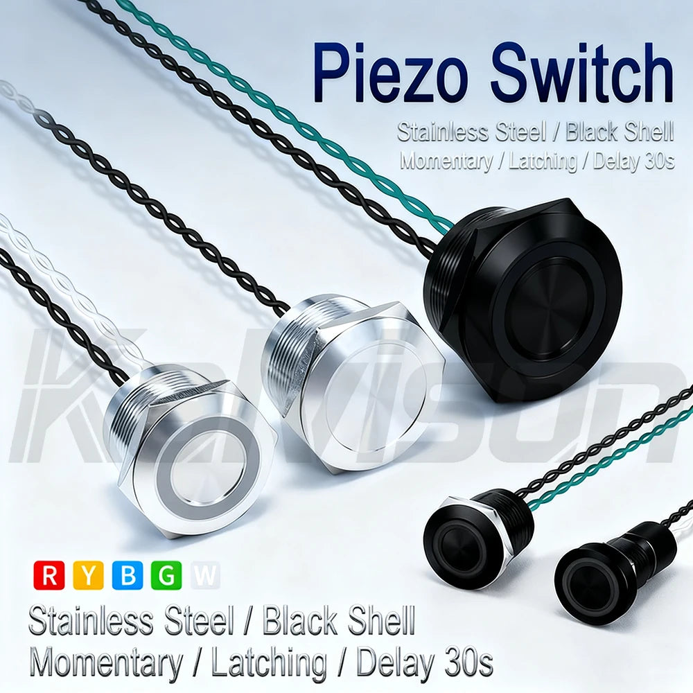 IP68 Piezo Switch 12/16/19/22/30mm Latching Waterproof Metal Touch Switch Stainless Steel Momentary Piezoelectric Ceramic Switch