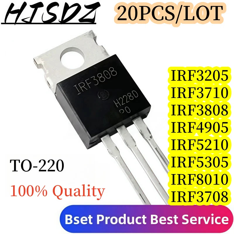 20PCS/LOT IRF3205PBF IRF3205 TO-220 MOSFET IRF3710 IRF3808 IRF4905 IRF5210 IRF5305 IRF8010 IRF3710PBF IRF3808PBF IRF4905PBF IRF3