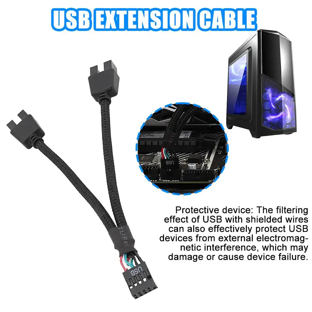 Computer Motherboard USB Extension Cable 9 Pin 1 Female To 2 Male Y Splitter Audio HD Extension Cable For PC DIY