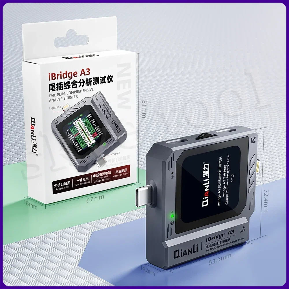 QIANLI IBridge A3 Mobile Phone Tail Plug Detector for Lightning Type-C Interface Devices iPhone Samsung Cell Phone Maintenance