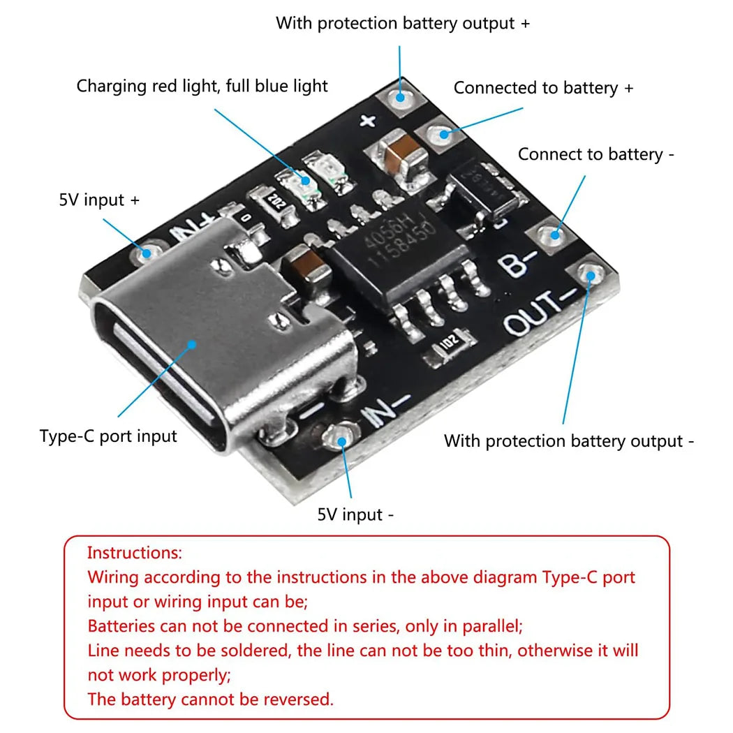5/10PCS TP4057 1A Lithium Battery Charging Protection Board Module with Protection Type-C USB Charging Boards 3.7V 4.2V