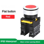 30mm Button Switch Waterproof Momentary Reset Self Locking Power Push Button Switch Flat Head 10A 1NO 1NC 2NO Red Green Yellow