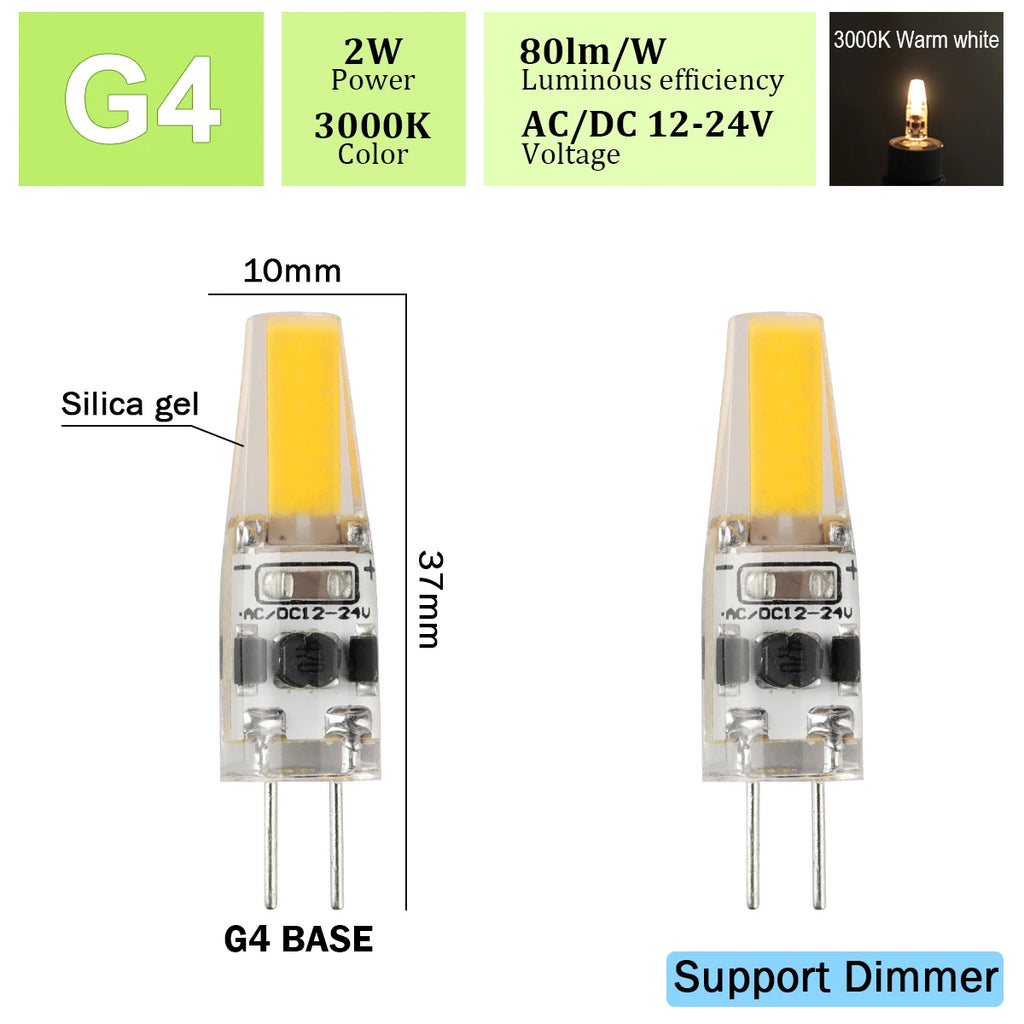 2pcs Mini G4 12V 24V LED Lamp Dimmable Light 3W COB Bulb AC DC 12V Lampada COB 360 Beam Lampada G4 COB Lights Replace Halogen