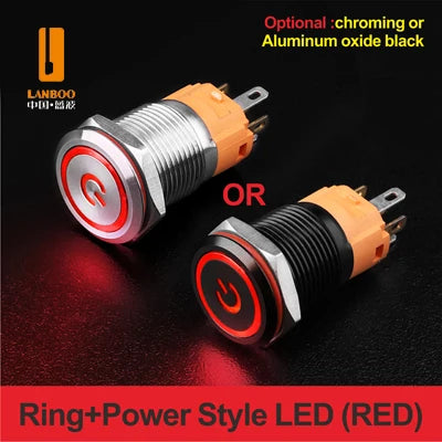 LANBOO LB16A Device Button Switch Chrome Plating/Aluminum Oxide Black/Optional 1NO1NC/5 Pin Latching/Momentary Optional