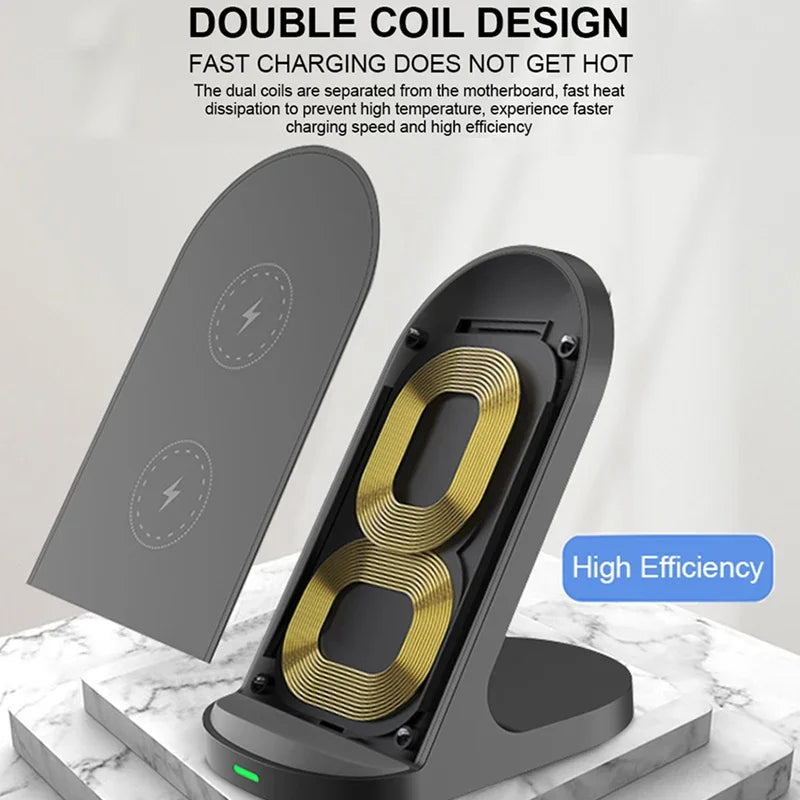 Fast 10W 15W Wireless Charger Stand for iPhone 15 14 13 12 11Pro Samsung Galaxy S24 S23 S22 S21 Note Redmi Charging Dock Station