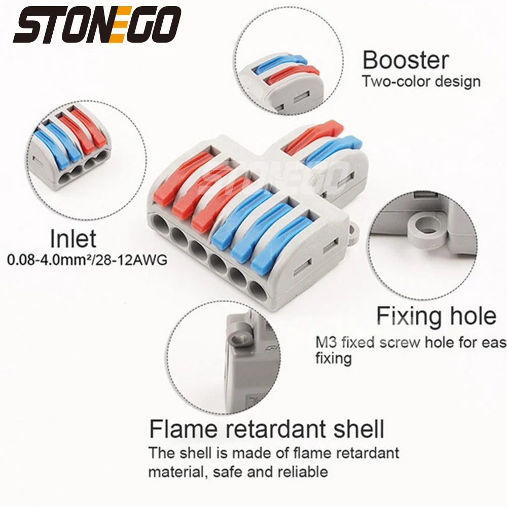 STONEGO Wire Fast Connector 2 In 4/6/8 Out Wire Splitter Terminal Compact Wiring Cable Connector