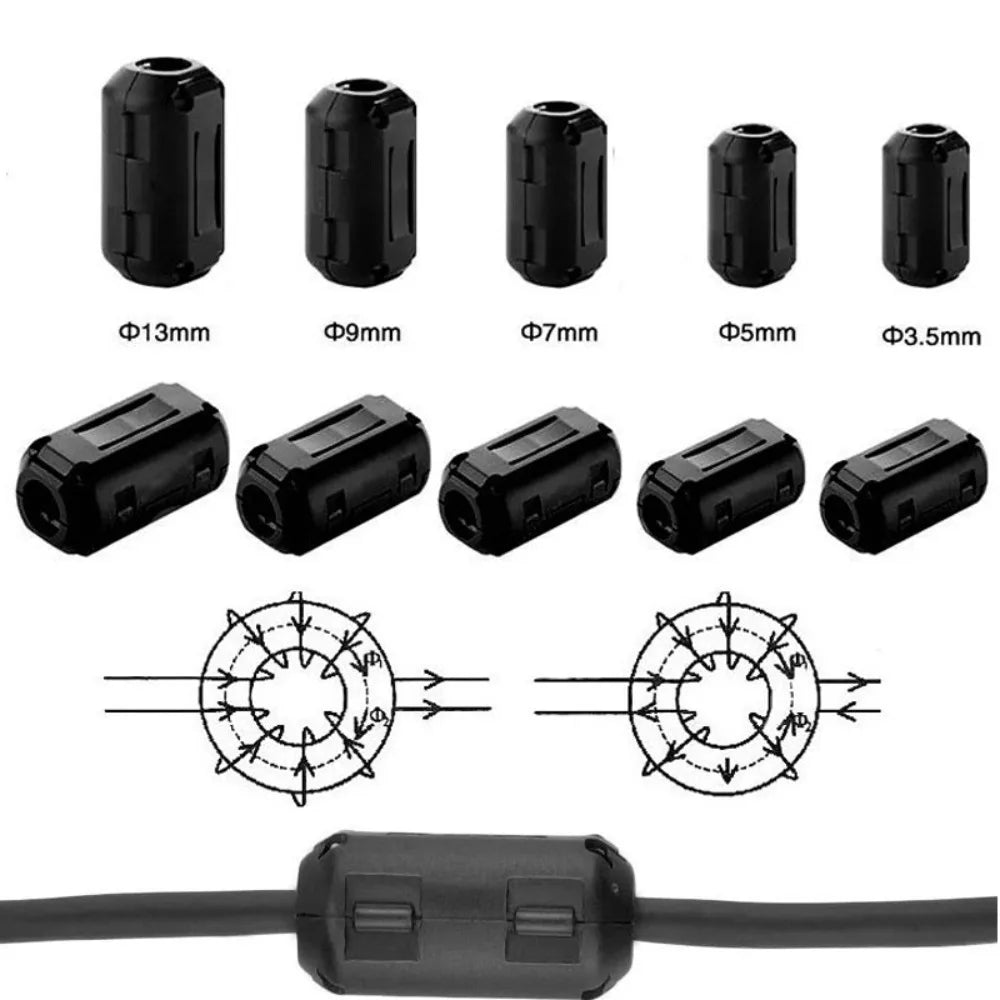 Snap Type Ring Core Ferrite Bead Clamp Black Anti-interference Choke Coil EMI RFI Noise Filters Holder