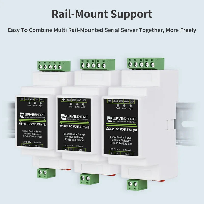 Industrial Serial Server RS485 to RJ45 Ethernet Module TCP/IP to Serial Support Rail-Mount Modbus Gateway Optional POE Function