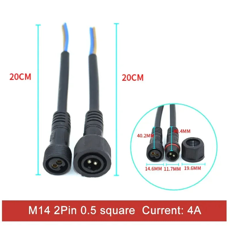 2Pin M8 M10 M12 M14 5521DC Mini Plug Male Female Butt Plug with Wire Solar Light Car PVC Waterproof Connector Plug 5.5x2.1dc