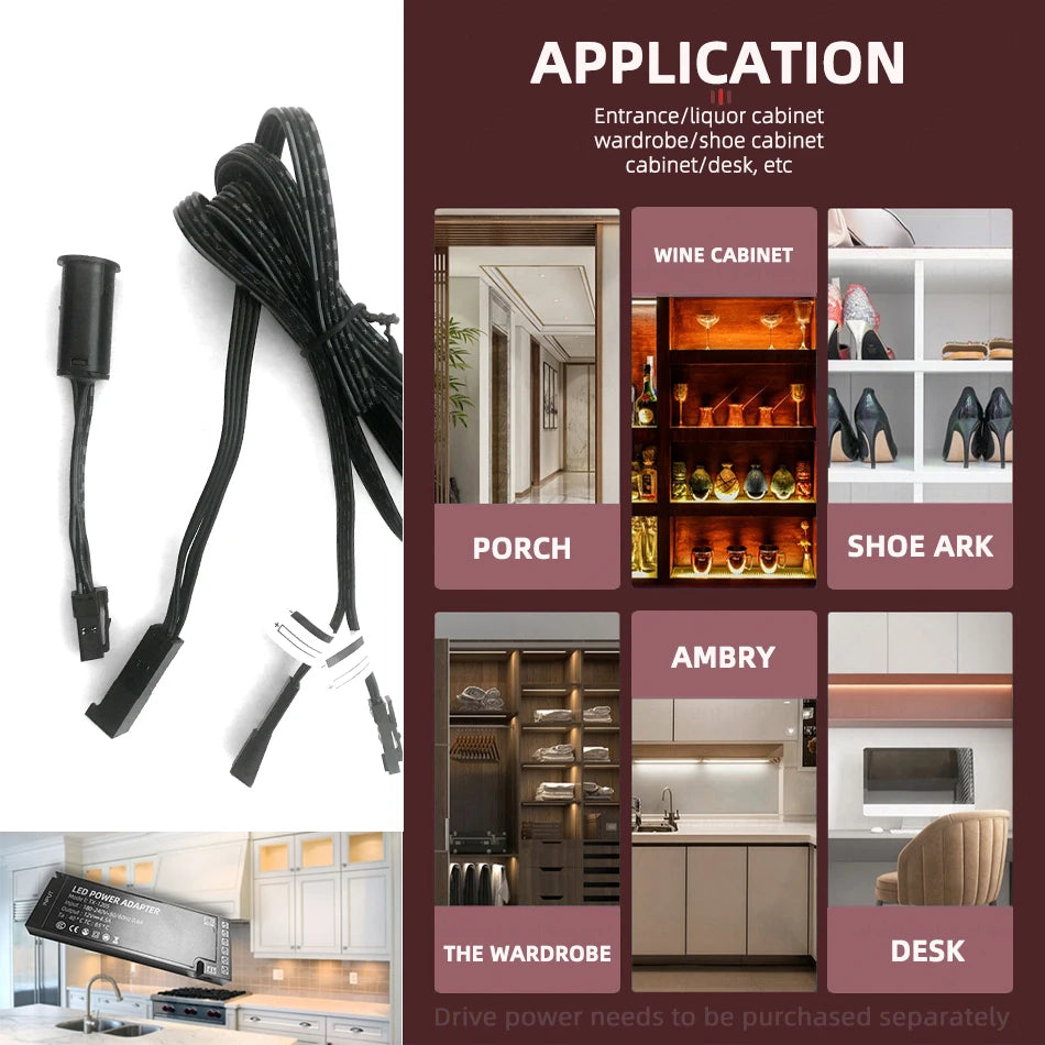 DC 12V 24V 5A LED Cabinet Sensor Switch Door Control/PIR Motion/Hand Sweep/Touch Activated for Wardrobe Closet Under Strip Light