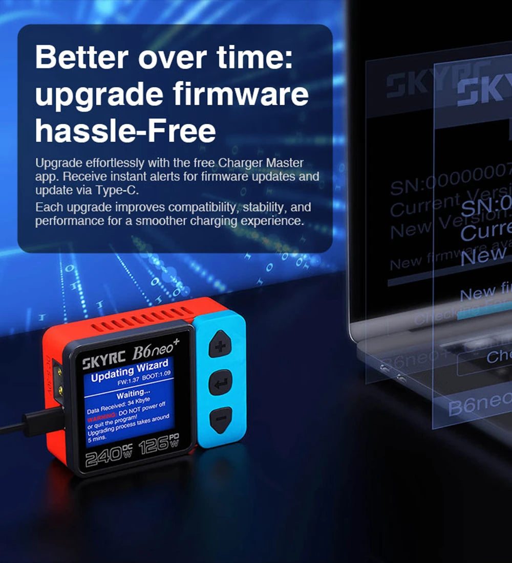 SkyRC B6 Neo Smart Charger DC 200W PD 80W LiPo Battery Balance Charger SK-100198 Compact 6S Charger Discharger