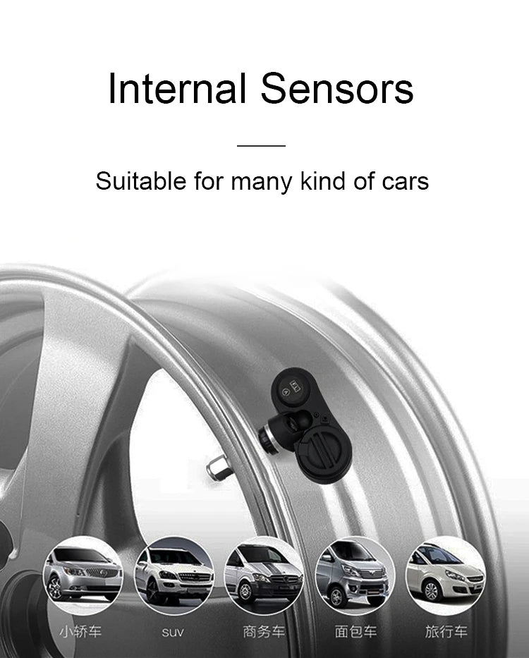 Solar Wireless Tire Pressure Monitoring System TPMS Auto Security Alarm Device Digital Colorful Display With 4 sensors