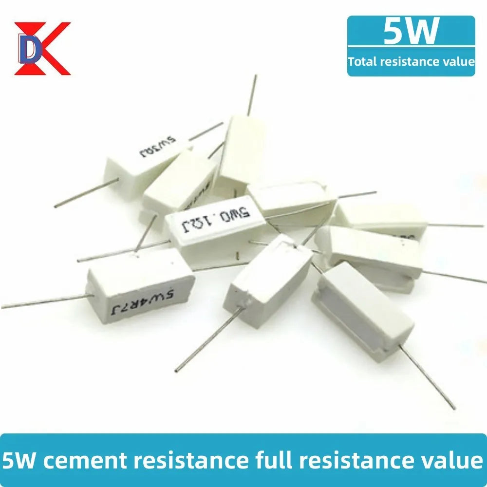 10Pcs 5W Ceramic Cement Resistor 5% In A Pack 0.1R 0.22 0.33 0.5 Ohm 6.8K 0.25R 0.5R 3R 27R 12R 100R Non-inductive Resistors