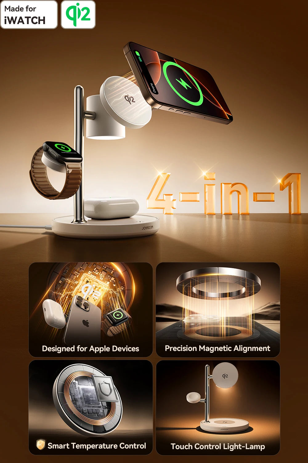 Joyroom Qi2 Magnetic Charging Station for Apple Fast Wireless Charger for iPhone 16 15 14 Pro Max for iWatch for AirPods JR-W23