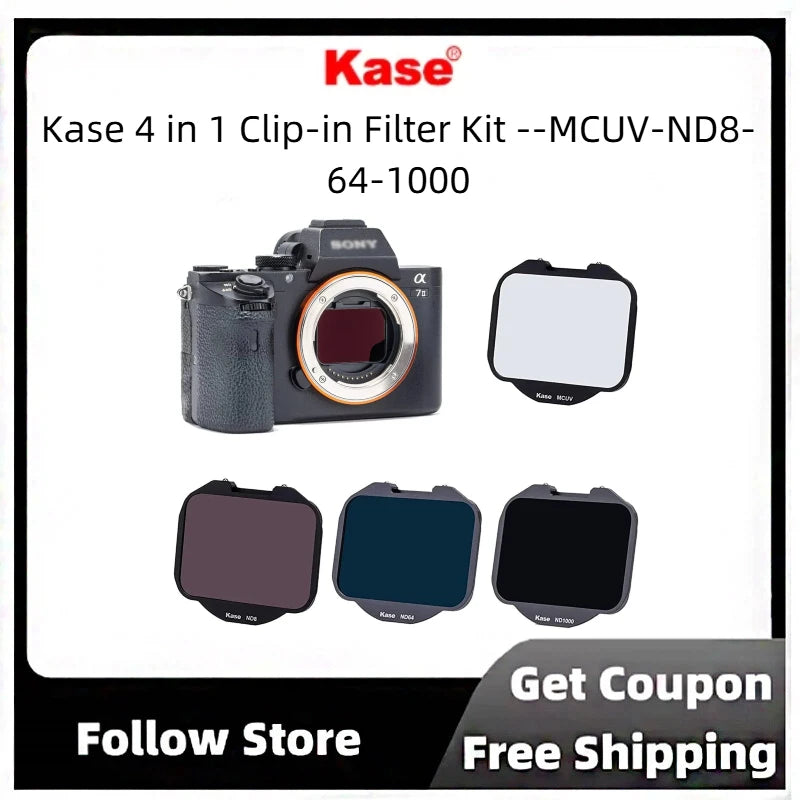 Kase 4-in-1 Clip-in Filter Kit for Sony Alpha A7/A7III/A7R/A7S/A9, MCUV+ND8+ND64+ND1000, B270 Optical Glass, 3.3g Each