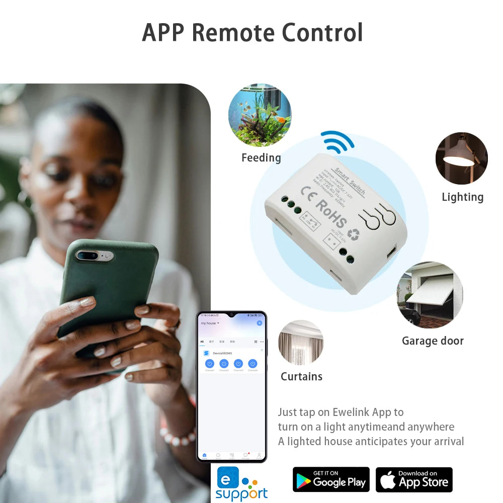 1/2/4CH EWeLink WIFI Smart Switch 7-32V 85-250V 220V Wireless Remote Control Relay Module For Garage Door Access Alexa Google