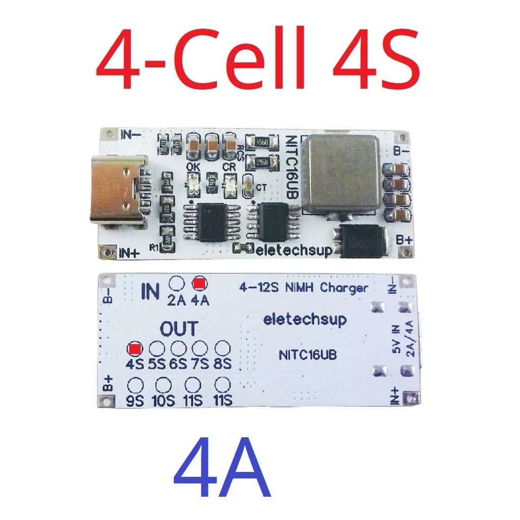 2A/4A 4-12 Cell NIMH Charger Module TYPE-C DC 5V Boost BMS CC/CV NiCd for 4.8V 6V 7.2V 8.4V 9.6V 10.8V 12V 13.2V 14.4V Battery