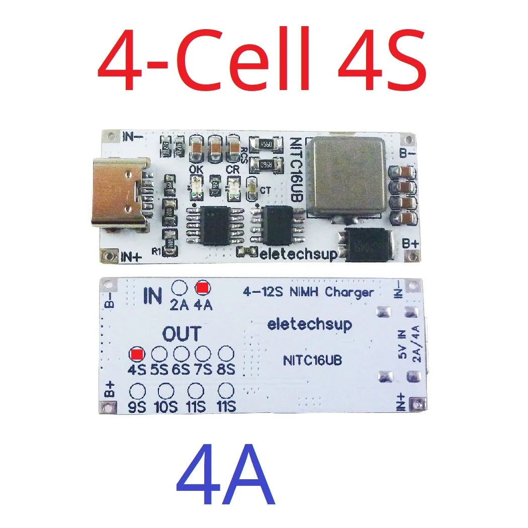 2A/4A 4-12 Cell NIMH Charger Module TYPE-C DC 5V Boost BMS CC/CV NiCd for 4.8V 6V 7.2V 8.4V 9.6V 10.8V 12V 13.2V 14.4V Battery