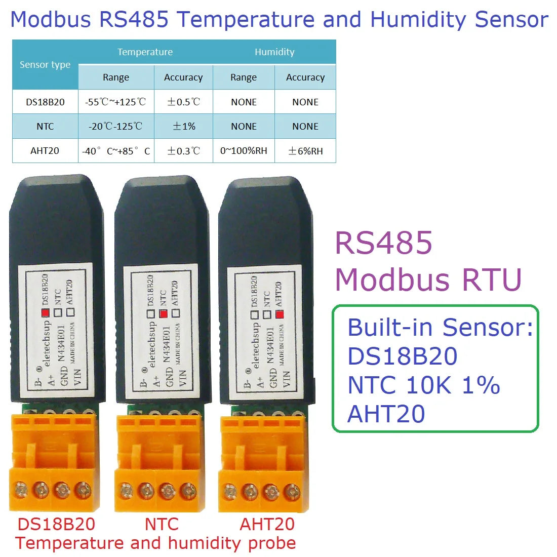 PLC Touch Panel Modbus RTU Sensor Built-in DS18B20/NTC/AHT20 Temp & Humidity Monitor