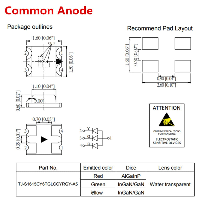 50/100PCS SMD LED 0603 RGB Common Cathode / Anode 1615 RGB Lamp Bead Red-Green-Blue Three-color Full-color LED 4Pin 1.6x1.5mm