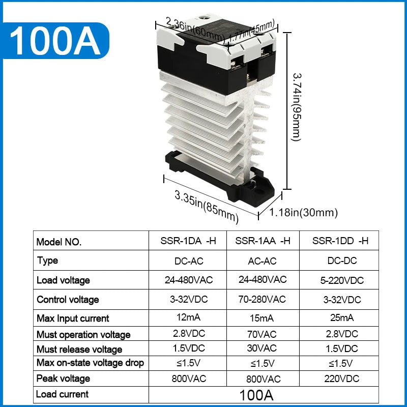 LCTC SSR 10A25a40a60A80A100A120A Solid State Relay with Radiator DC-AC AC-AC DC-DC DIN Rail Zero-crossing Relays