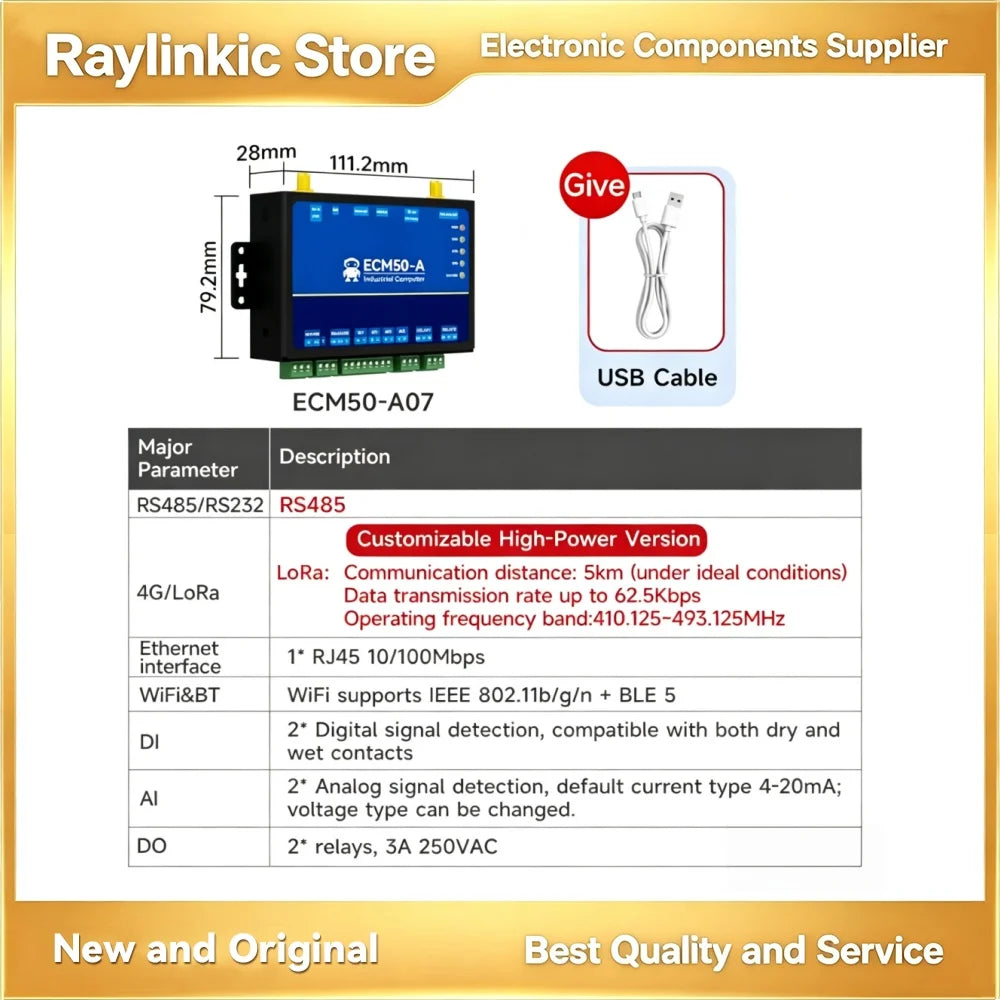 Industrial Control Computer RS485 RS232 ESP32 Python EBYTE ECM50 Gateway RTU Modbus Ethernet LoRa 2D1 2AI 2DO IO Ports